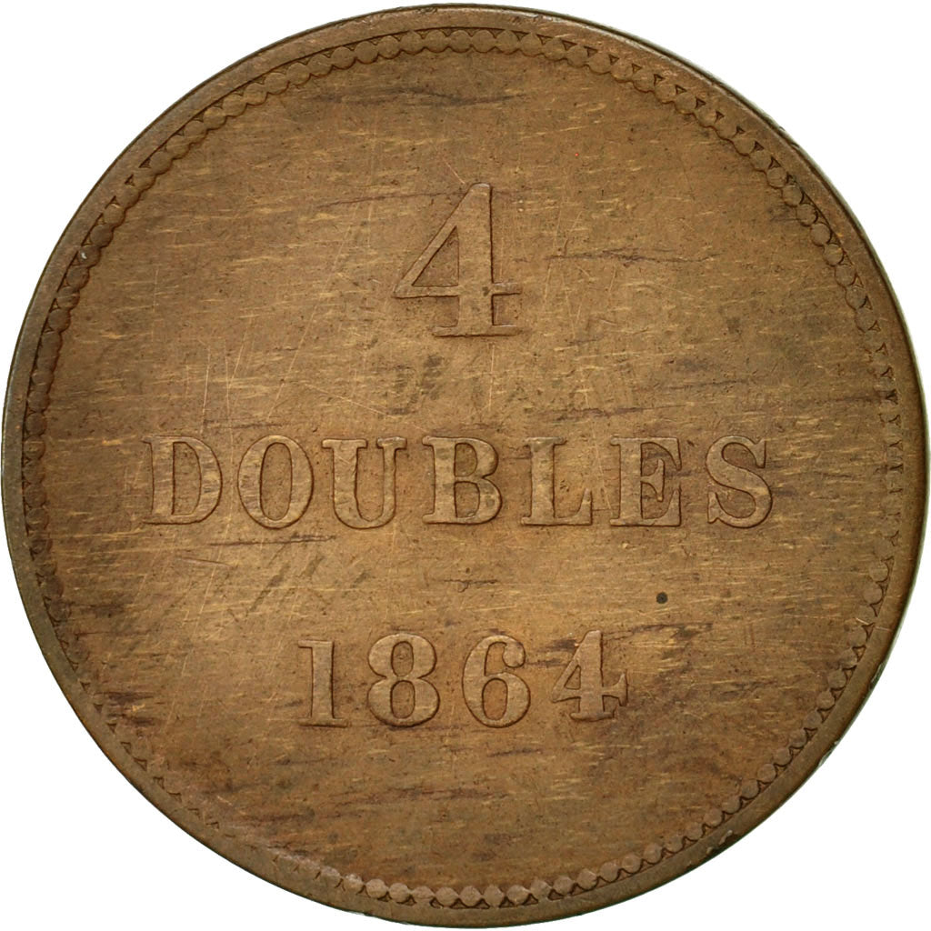 Coin, Guernsey, 4 Doubles, 1864, Heaton, Birmingham, VF(30-35), Bronze, KM:5