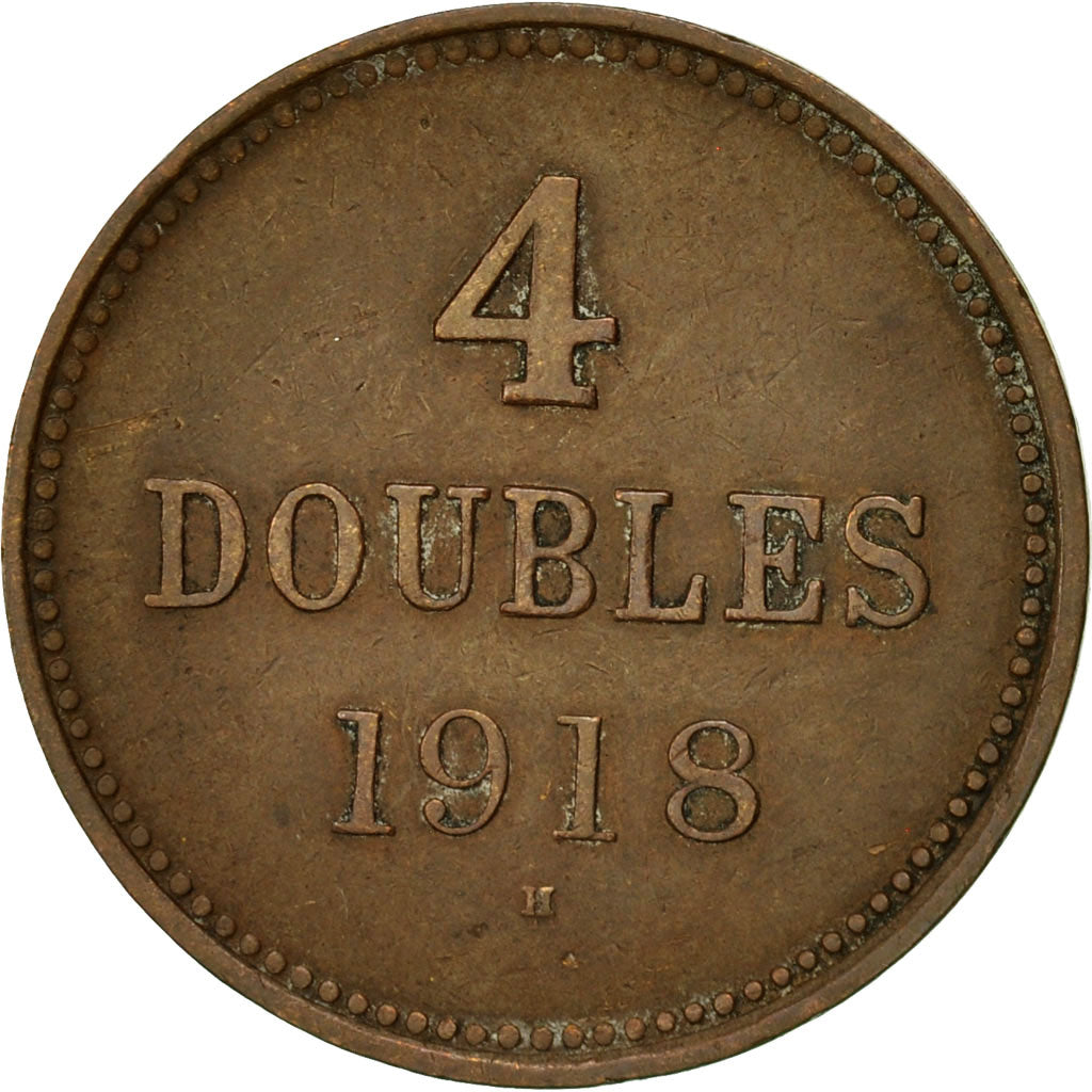 Coin, Guernsey, 4 Doubles, 1918, Heaton, VF(30-35), Bronze, KM:13