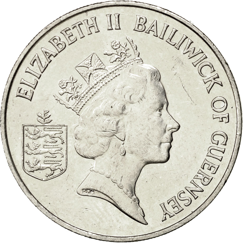 Coin, Guernsey, Elizabeth II, 10 Pence, 1985, Heaton, AU(55-58), Copper-nickel