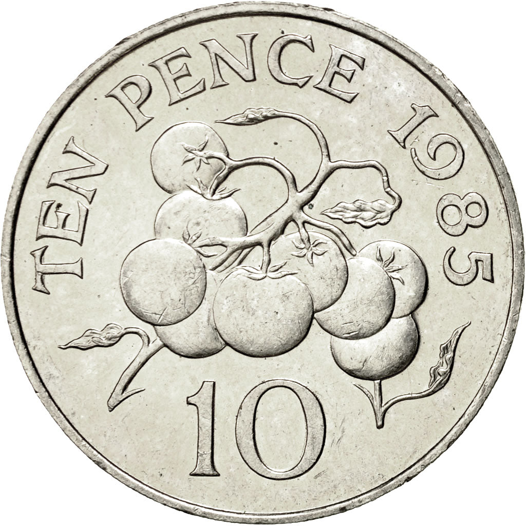 Coin, Guernsey, Elizabeth II, 10 Pence, 1985, Heaton, AU(55-58), Copper-nickel