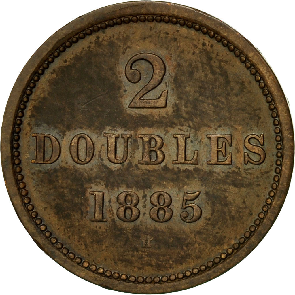 Coin, Guernsey, 2 Doubles, 1885, Heaton, Birmingham, VF(30-35), Bronze, KM:9