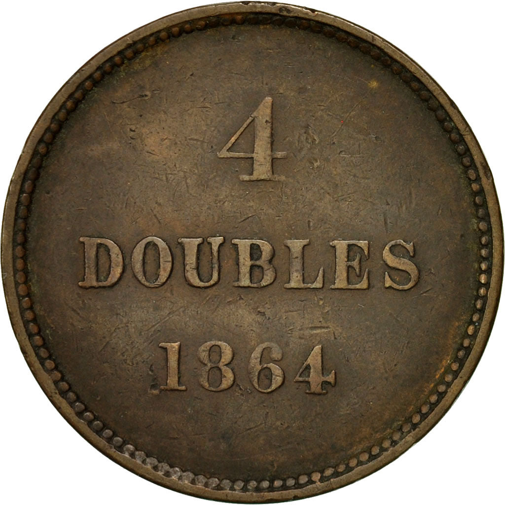 Coin, Guernsey, 4 Doubles, 1864, Heaton, VF(20-25), Bronze, KM:6