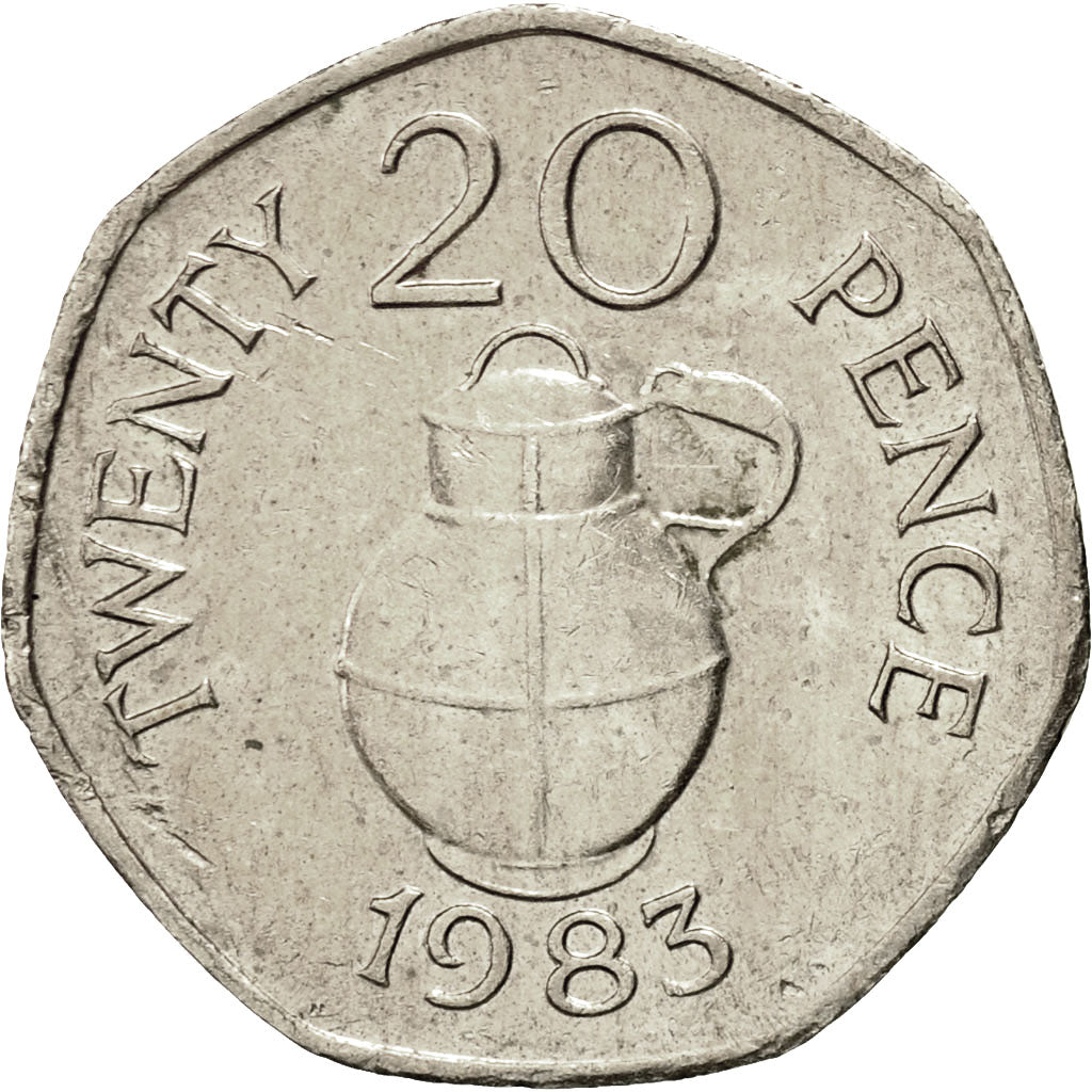 Coin, Guernsey, Elizabeth II, 20 Pence, 1983, Heaton, EF(40-45), Copper-nickel