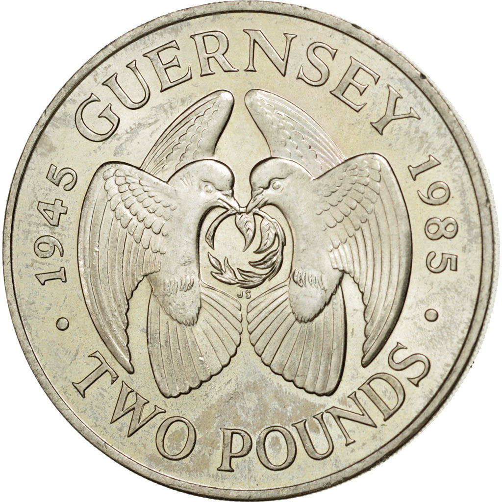 Coin, Guernsey, Elizabeth II, 2 Pounds, 1985, Heaton, AU(55-58), Copper-nickel