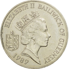 Coin, Guernsey, Elizabeth II, 2 Pounds, 1989, Heaton, AU(55-58), Copper-nickel