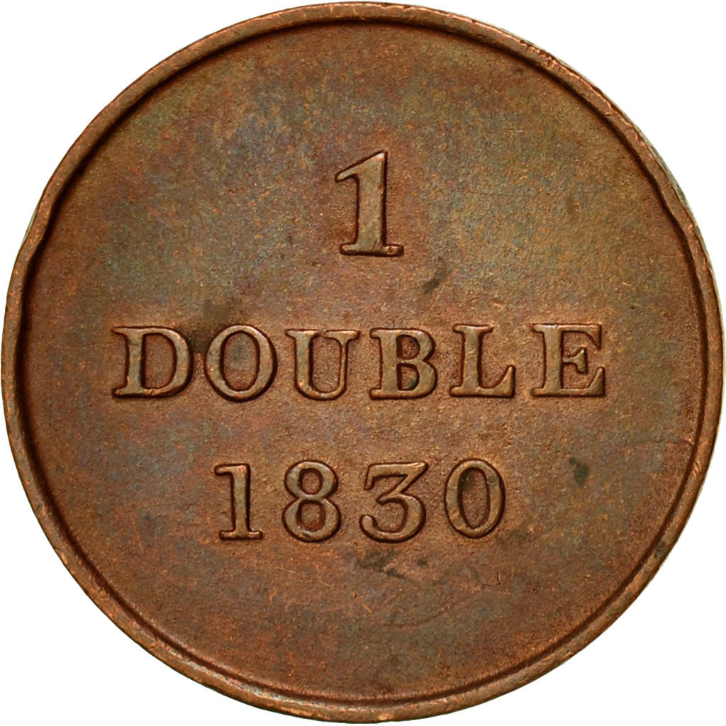 Coin, Guernsey, Double, 1830, Heaton, EF(40-45), Copper, KM:1