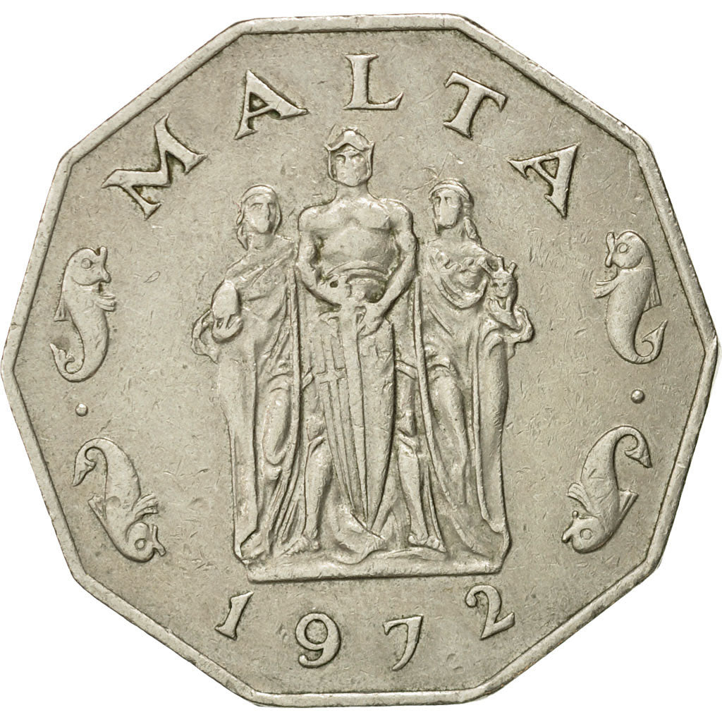 Coin, Malta, 50 Cents, 1972, British Royal Mint, EF(40-45), Copper-nickel, KM:12