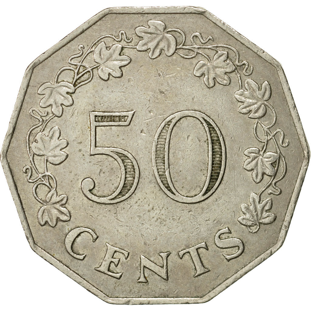 Coin, Malta, 50 Cents, 1972, British Royal Mint, EF(40-45), Copper-nickel, KM:12