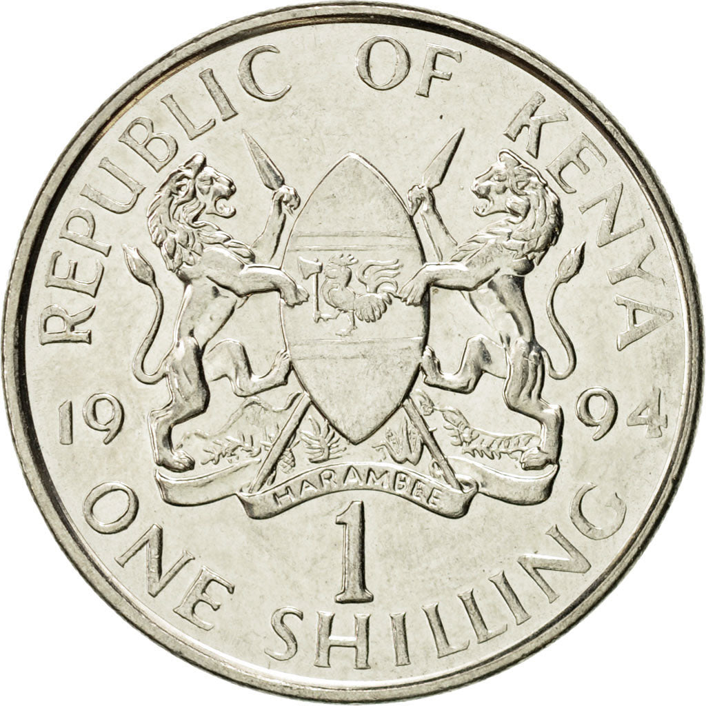 Coin, Kenya, Shilling, 1994, British Royal Mint, AU(50-53), Nickel plated steel