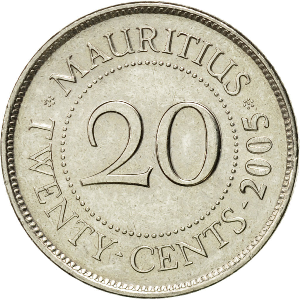 Coin, Mauritius, 20 Cents, 2005, AU(50-53), Nickel plated steel, KM:53