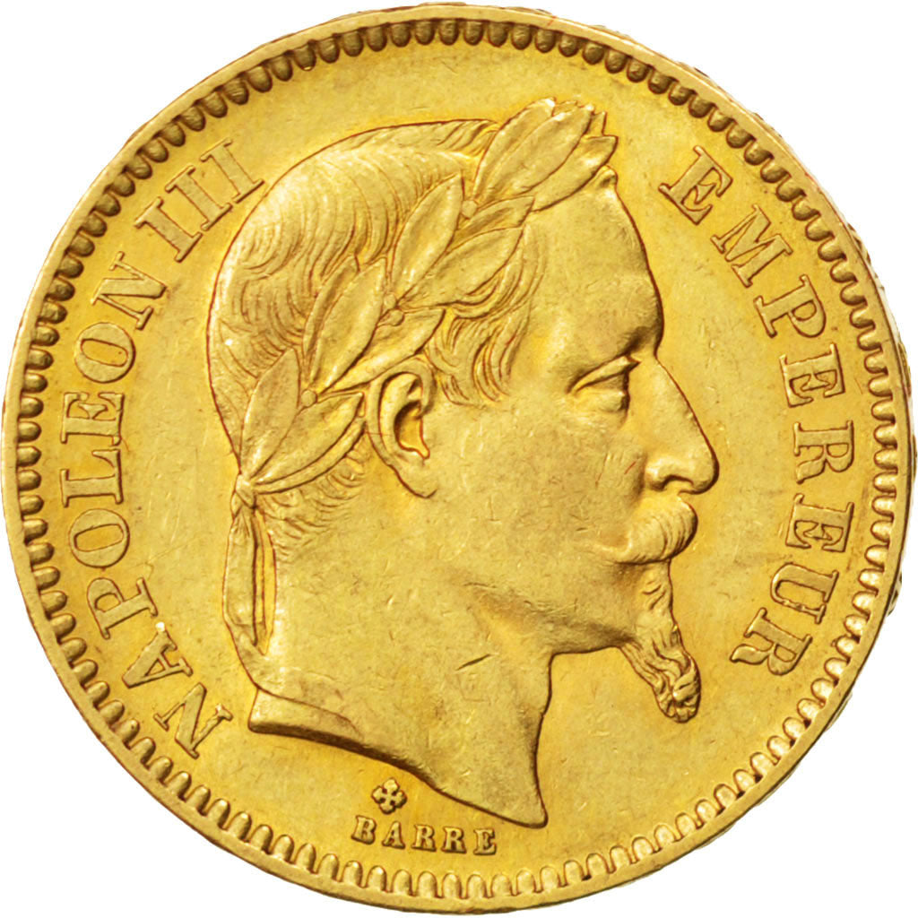 Second Empire, 20 francs or Napoléon III tête laurée 1866 BB, KM 801.2