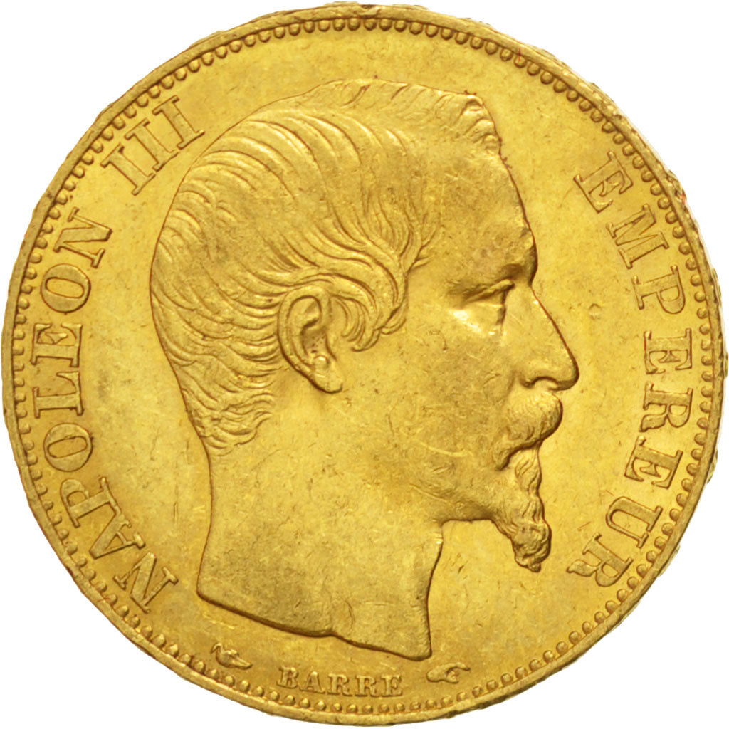 Second Empire, 20 Francs or Napoléon III tête nue 1855 A, KM 781.1