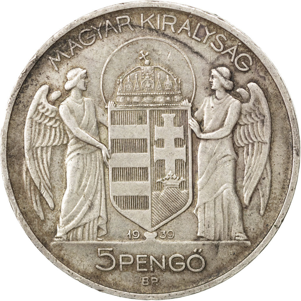 HUNGARY, 5 Pengo, 1939, KM #517, EF(40-45), Silver, 36, 25.08