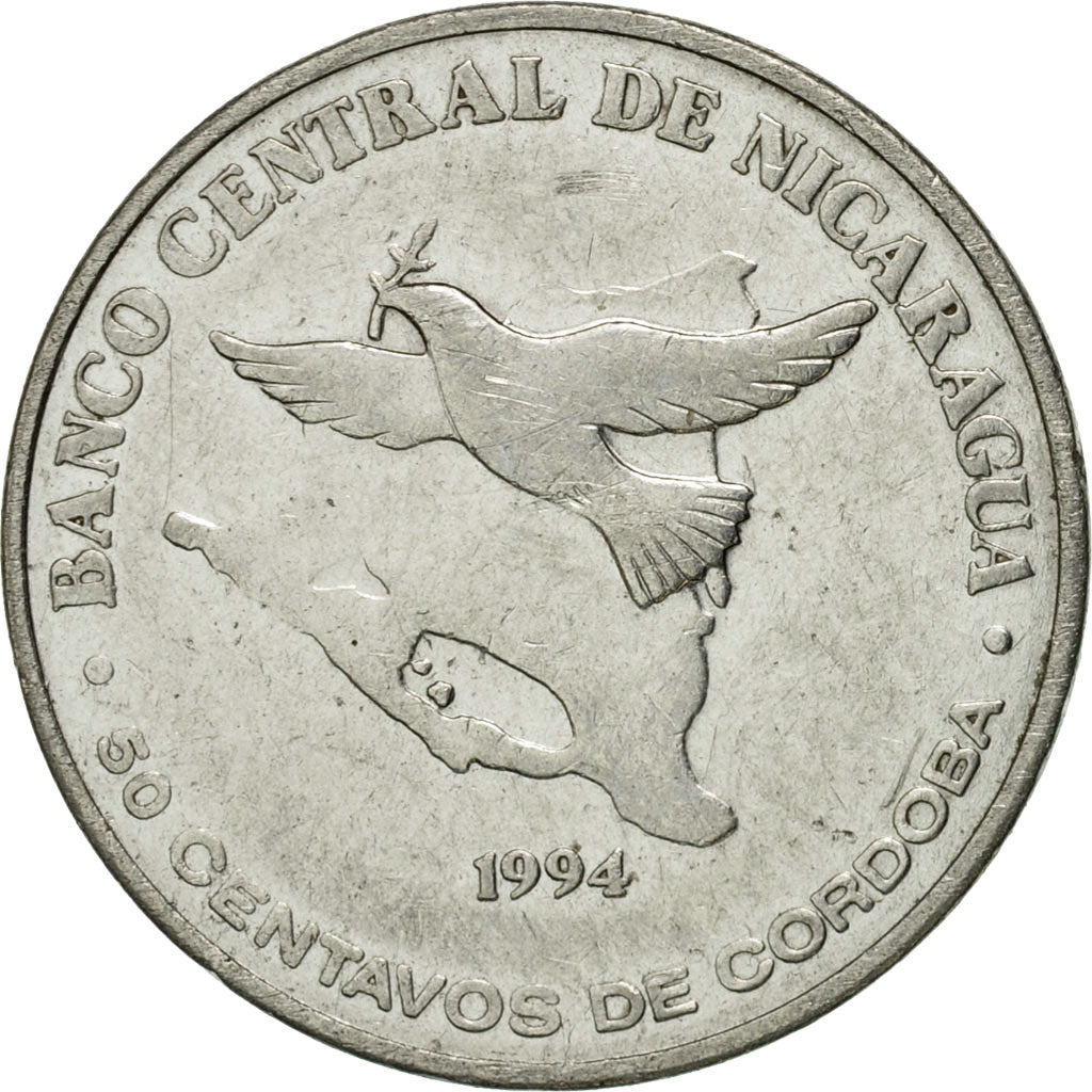 Coin, Nicaragua, 50 Centavos, 1994, EF(40-45), Chromium Plated Steel, KM:83