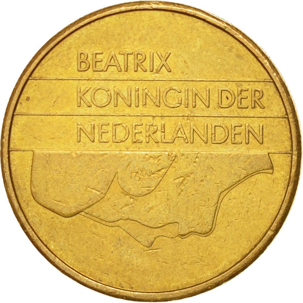 Coin, Netherlands, Beatrix, 5 Gulden, 1991, EF(40-45), Bronze Clad Nickel
