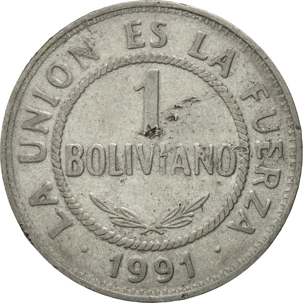 Coin, Bolivia, Boliviano, 1991, EF(40-45), Stainless Steel, KM:205