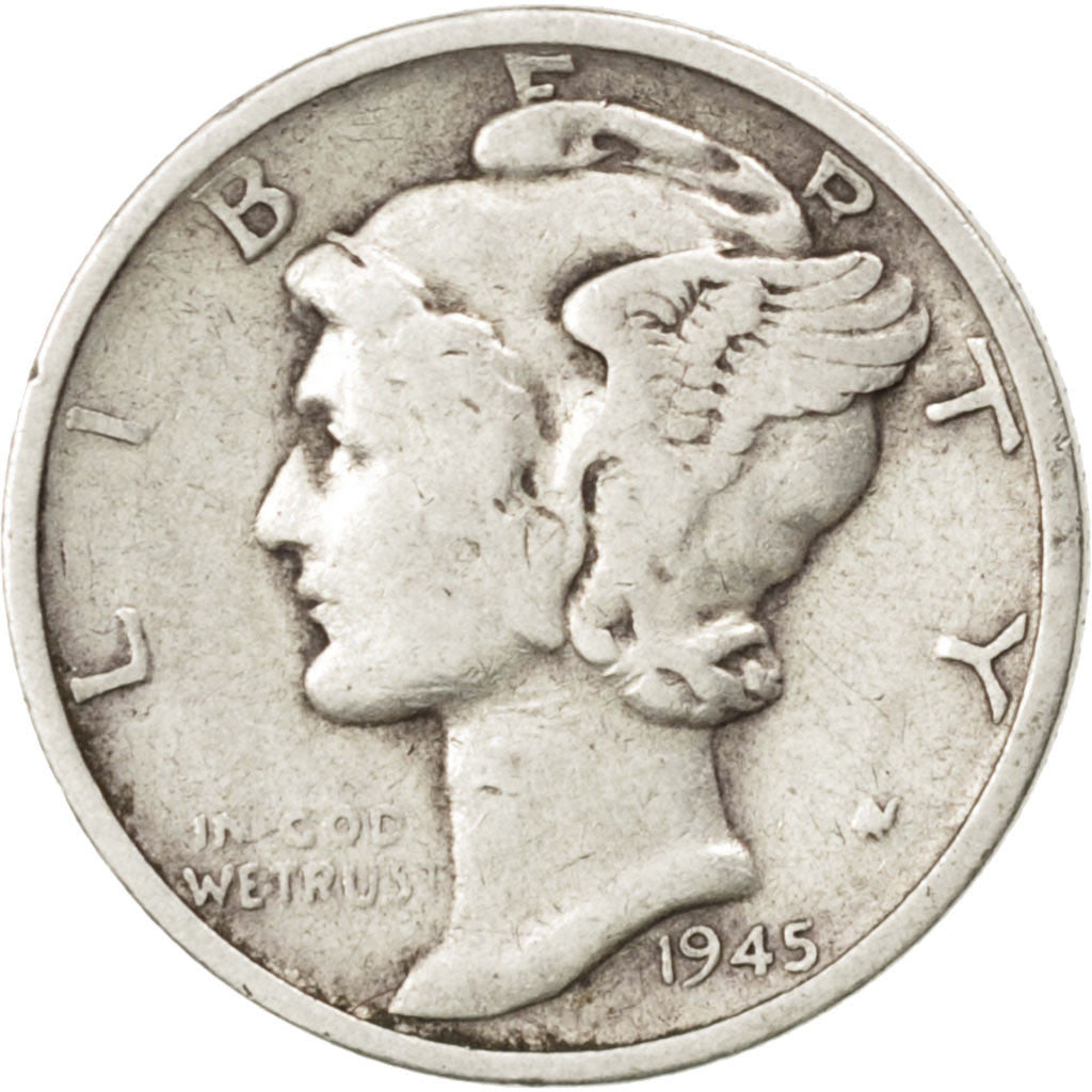 UNITED STATES, Mercury Dime, Dime, 1945, U.S. Mint, KM #140, EF(40-45), Silver,.