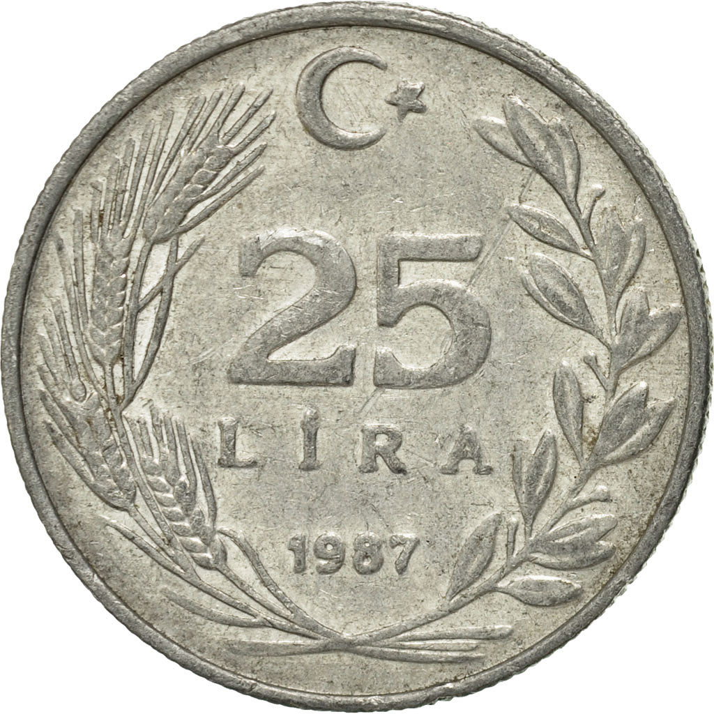 Moneta, Turchia, 25 Lira, 1987, BB, Alluminio, KM:975