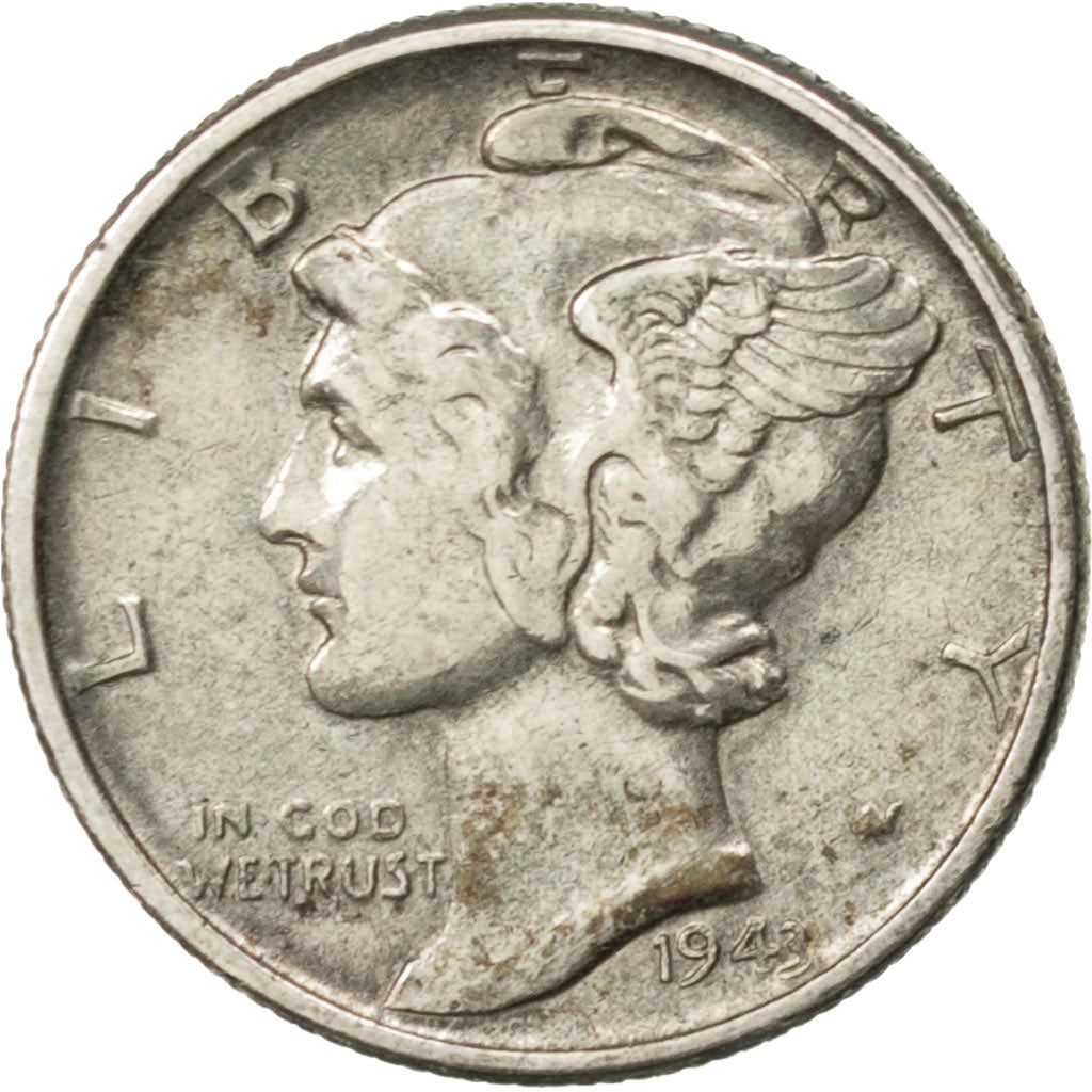 Coin, United States, Mercury Dime, Dime, 1943, U.S. Mint, Philadelphia