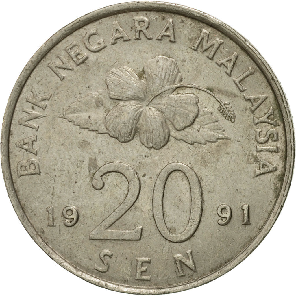 Moneta, Malesia, 20 Sen, 1991, BB, Rame-nichel, KM:52