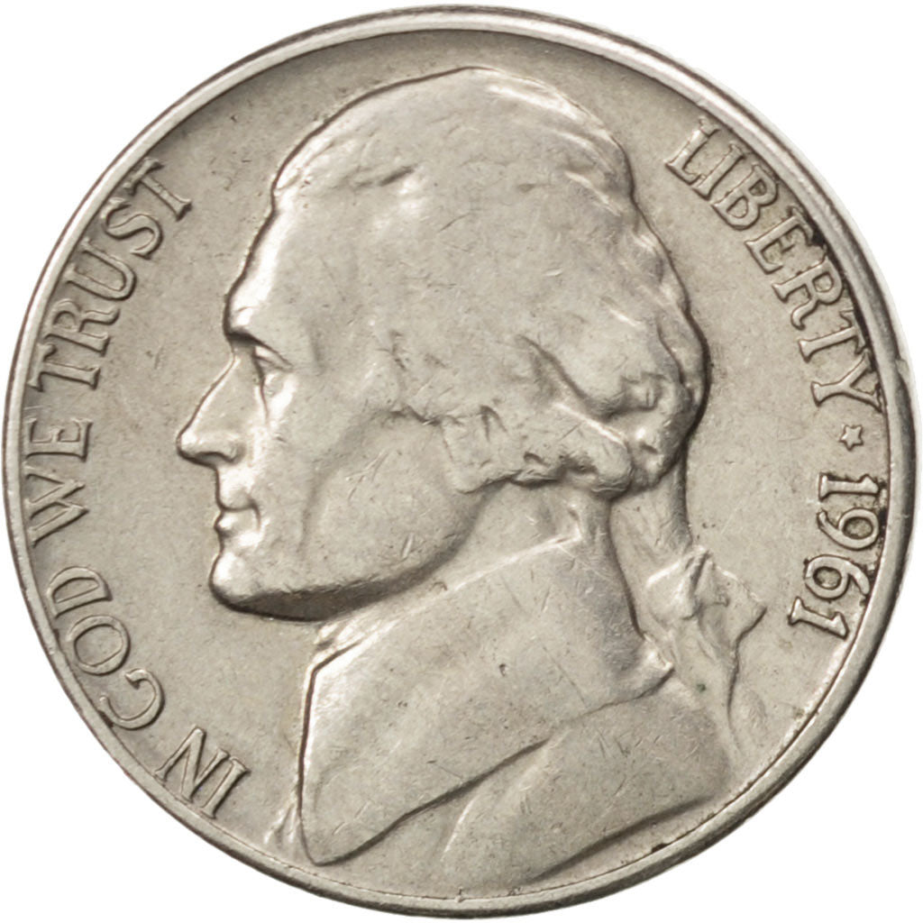Coin, United States, Jefferson Nickel, 5 Cents, 1961, U.S. Mint, Denver