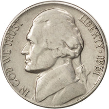 Coin, United States, Jefferson Nickel, 5 Cents, 1961, U.S. Mint, Denver