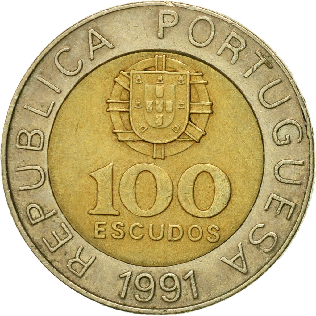 Moneda, Portugal, 100 Escudos, 1991, MBC, Bimetálico, KM:645.2