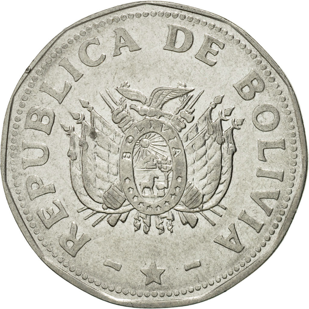 Coin, Bolivia, 2 Bolivianos, 1991, EF(40-45), Stainless Steel, KM:206.1