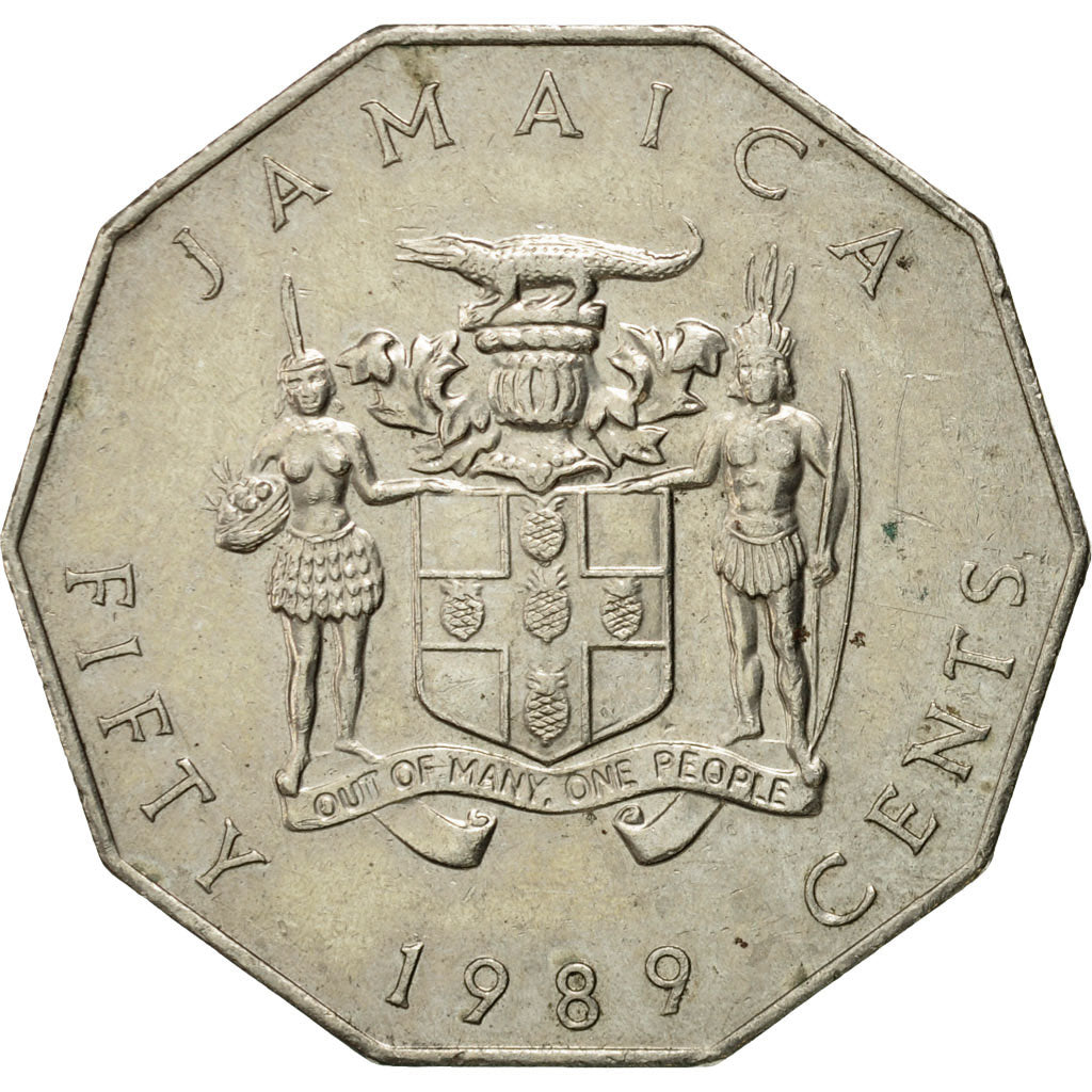 Coin, Jamaica, Elizabeth II, 50 Cents, 1989, EF(40-45), Copper-nickel, KM:65