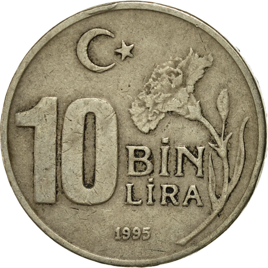 Moneta, Turchia, 10000 Lira, 10 Bin Lira, 1995, BB, Rame-nichel-zinco, KM:1027.1