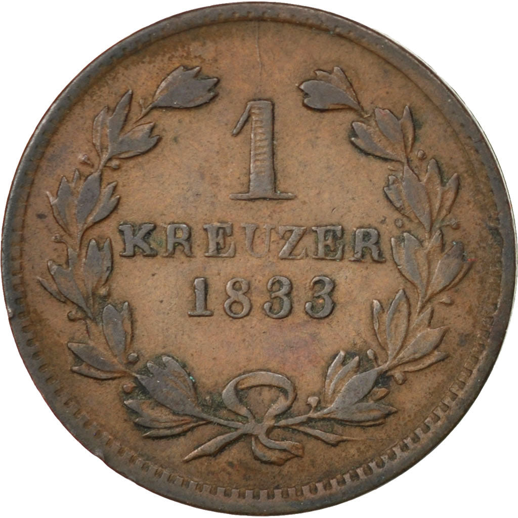GERMAN STATES, Kreuzer, 1833, KM #197.2, EF(40-45), Copper, 4.05