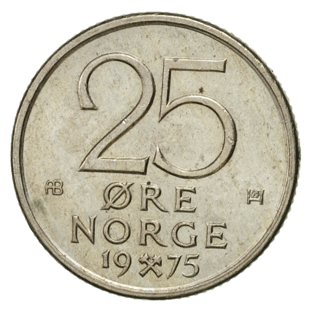 Coin, Norway, Olav V, 25 Öre, 1975, AU(50-53), Copper-nickel, KM:417
