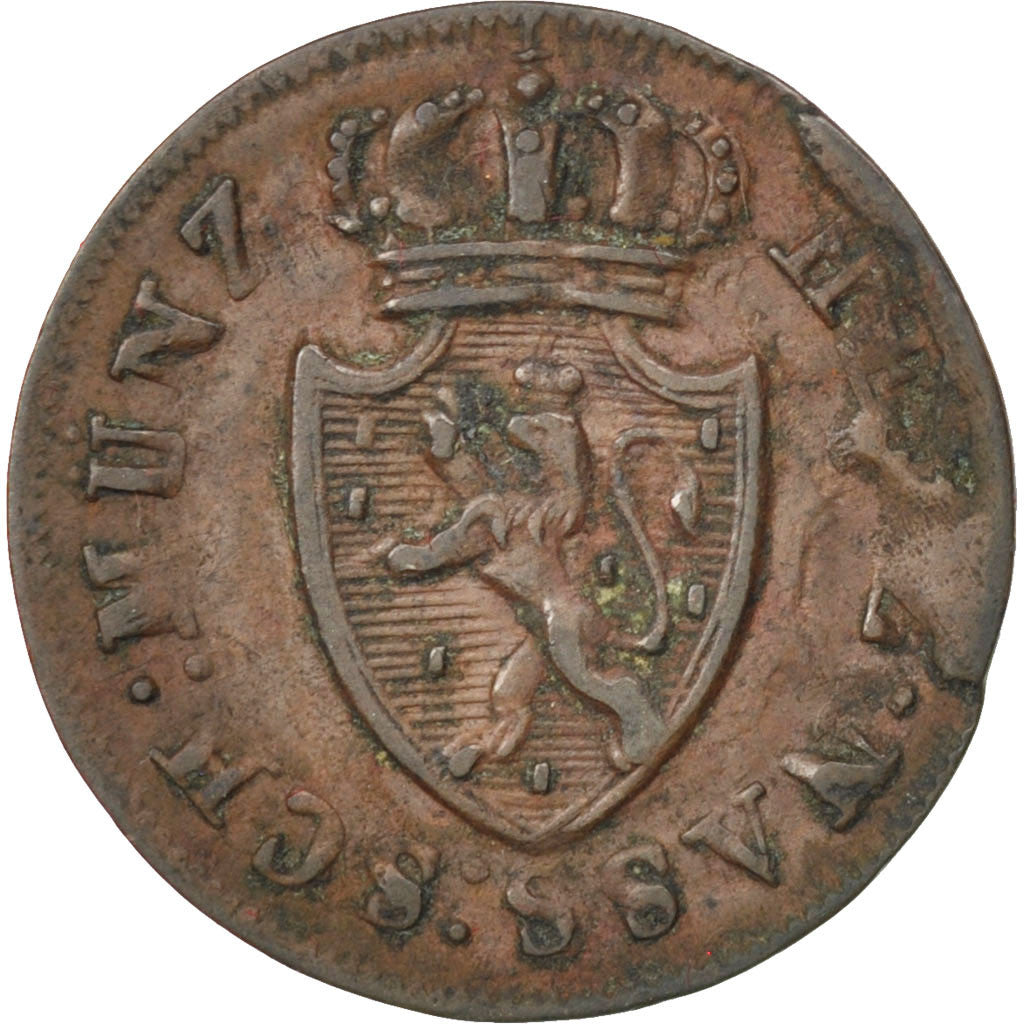 GERMAN STATES, 1/4 Kreuzer, 1819, Wiesbaden, KM #42, EF(40-45), Copper, 1.32