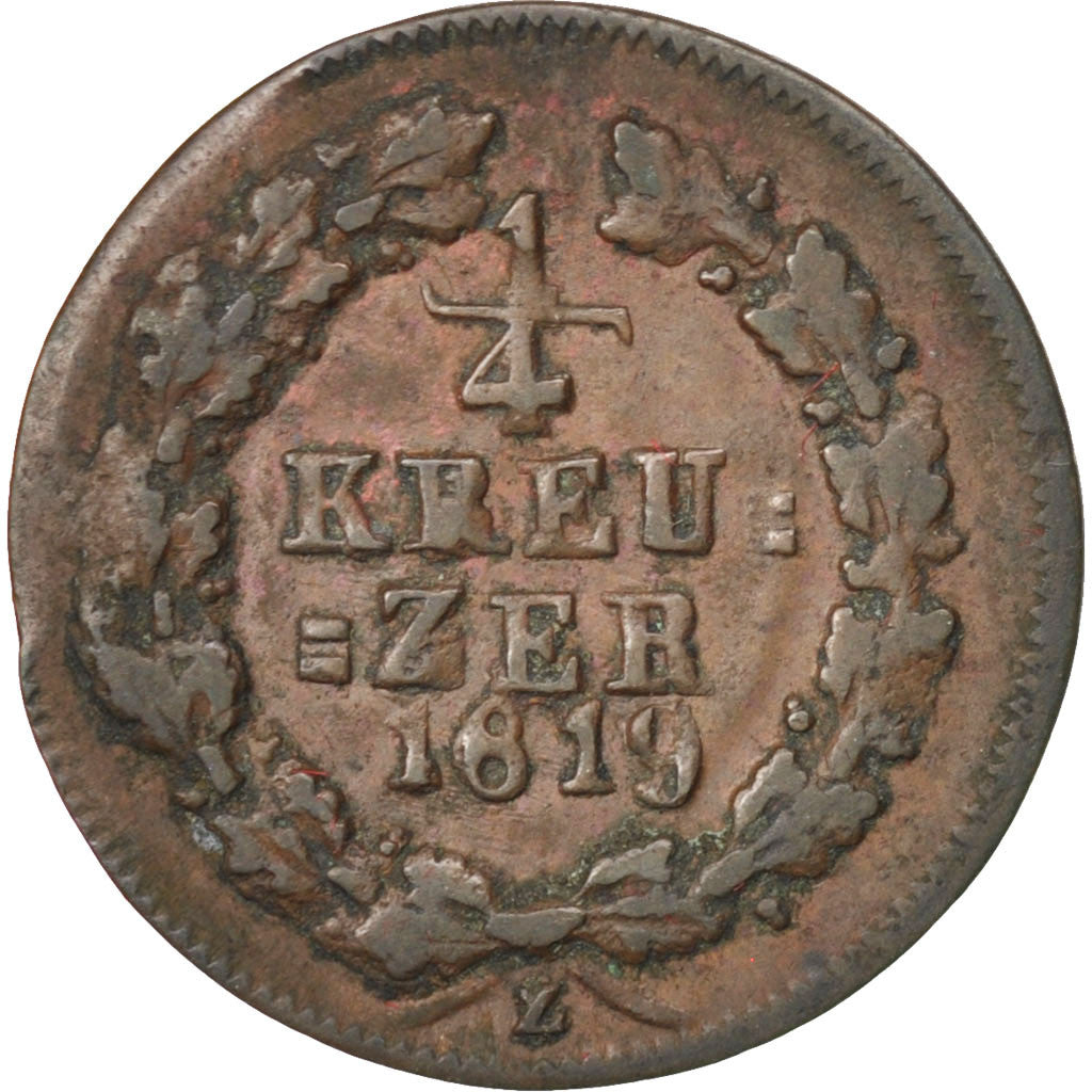GERMAN STATES, 1/4 Kreuzer, 1819, Wiesbaden, KM #42, EF(40-45), Copper, 1.32