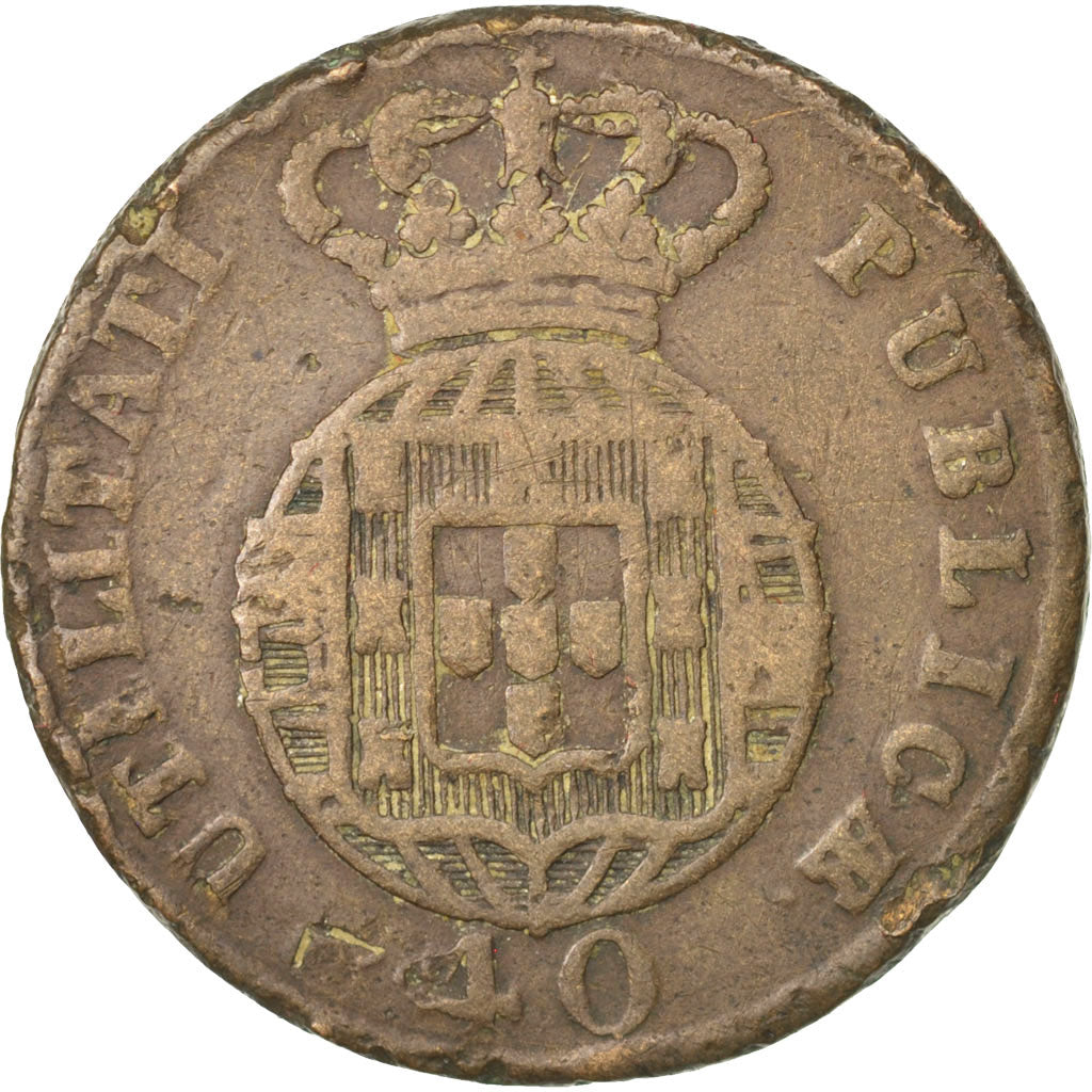 PORTUGAL, 40 Reis, Pataco, 1825, KM #370, F(12-15), Bronze, 34.92