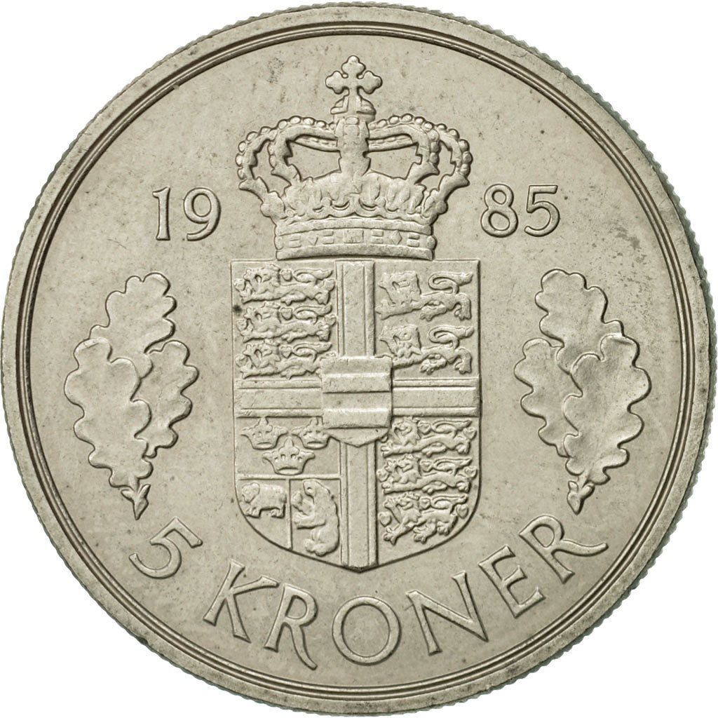 Coin, Denmark, Margrethe II, 5 Kroner, 1985, Copenhagen, AU(50-53)