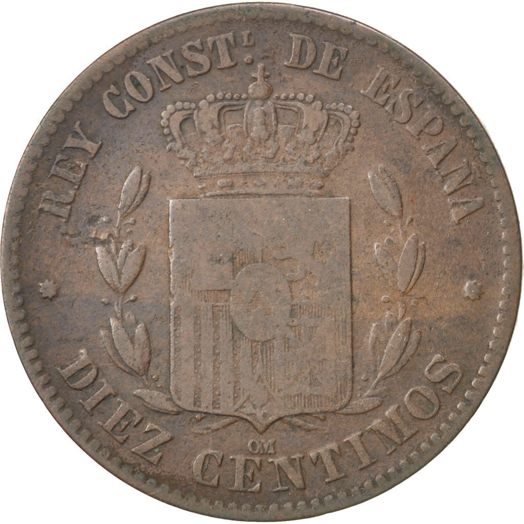 Coin, Spain, Alfonso XII, 10 Centimos, 1879, VF(30-35), Bronze, KM:675