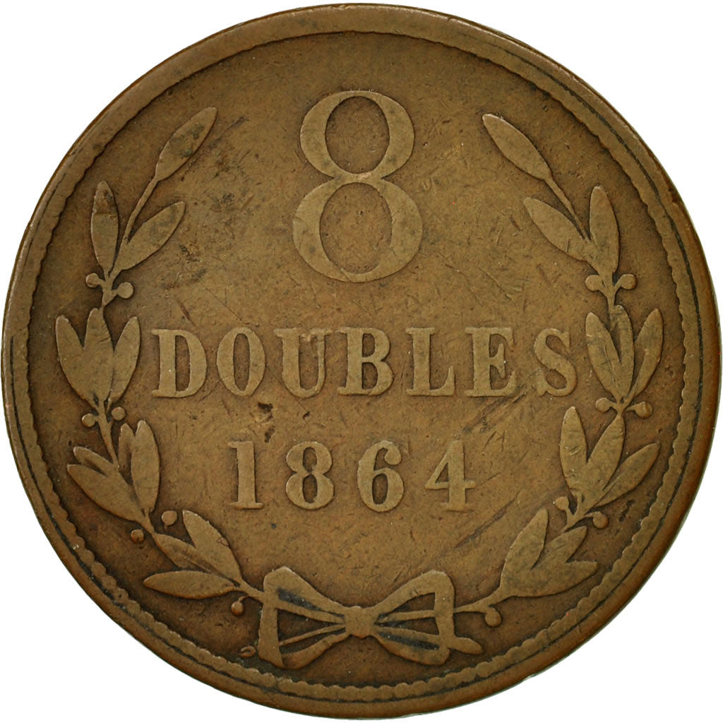 Coin, Guernsey, 8 Doubles, 1864, Heaton, Birmingham, VF(20-25), Bronze, KM:7