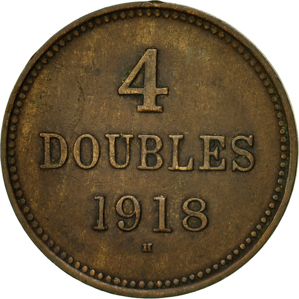Coin, Guernsey, 4 Doubles, 1918, Heaton, EF(40-45), Bronze, KM:13