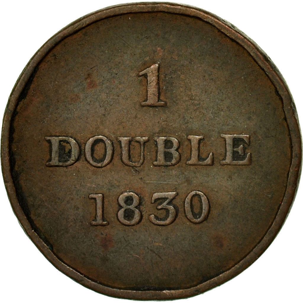 Coin, Guernsey, Double, 1830, Heaton, EF(40-45), Copper, KM:1