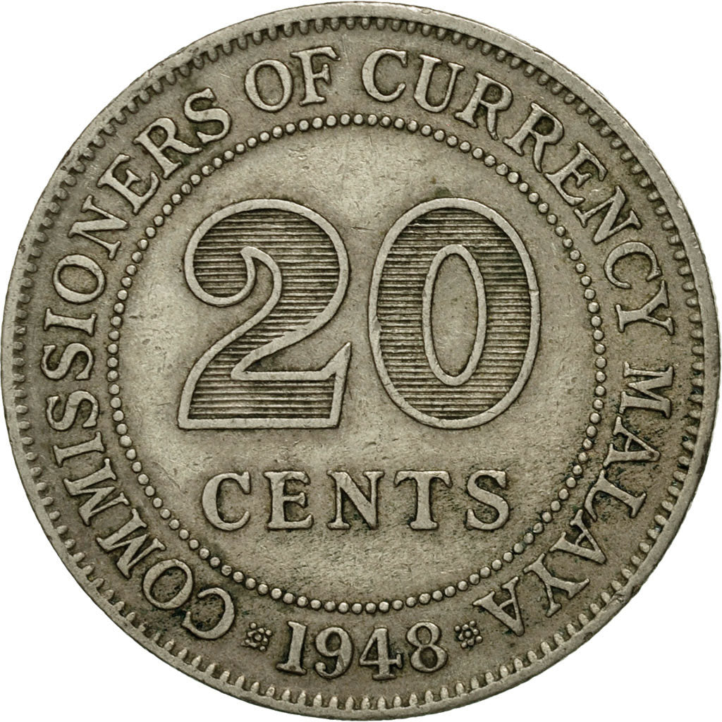 Münze, MALAYA, 20 Cents, 1948, SS, Copper-nickel, KM:9