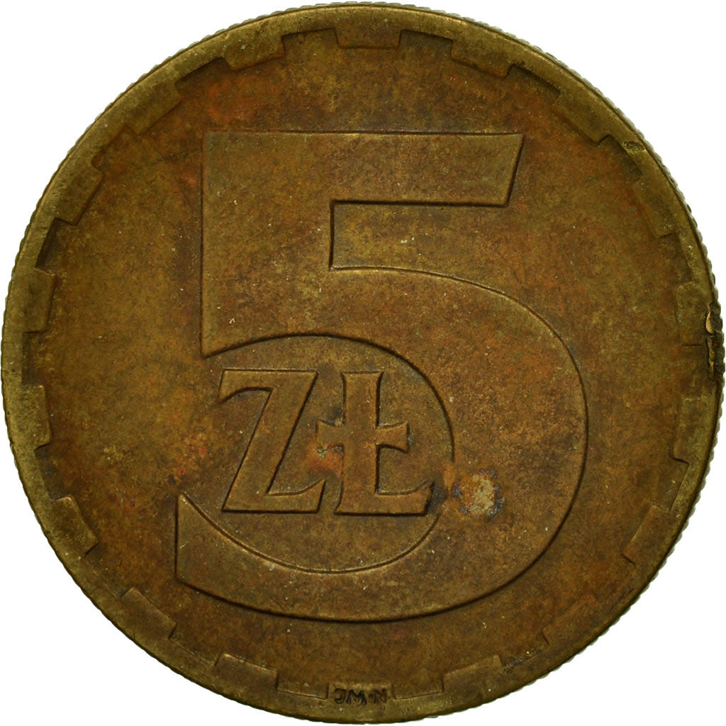 Moneta, Polska, 5 Zlotych, 1975, Warsaw, VF(30-35), Mosiądz, KM:81.1