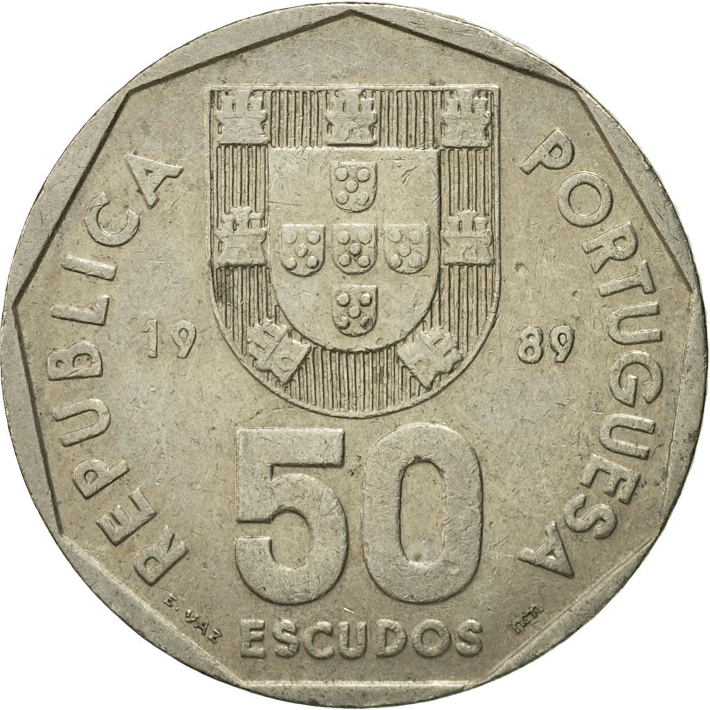 Moneta, Portugal, 50 Escudos, 1989, EF(40-45), Miedź-Nikiel, KM:636