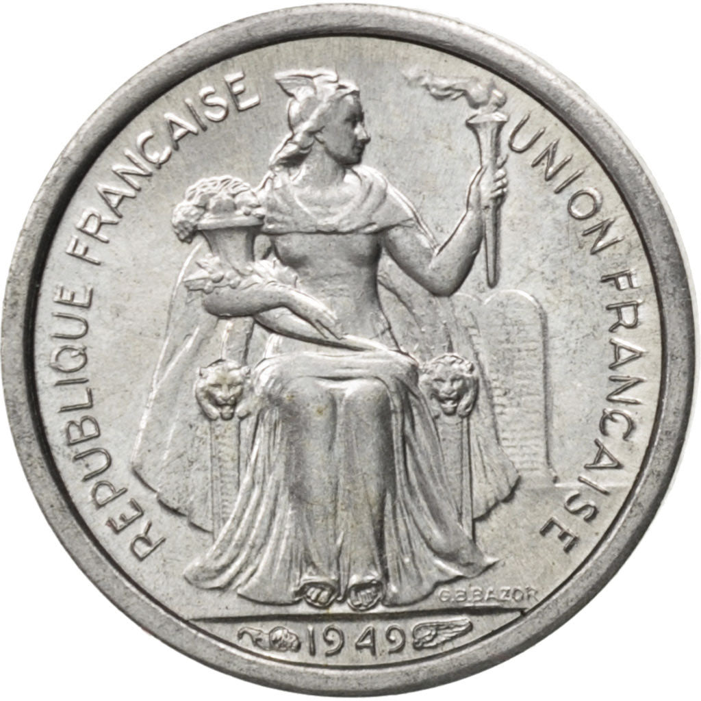 NEW CALEDONIA, 50 Centimes, 1949, Paris, KM #1, MS(64), Aluminum, 18, Lecompte..