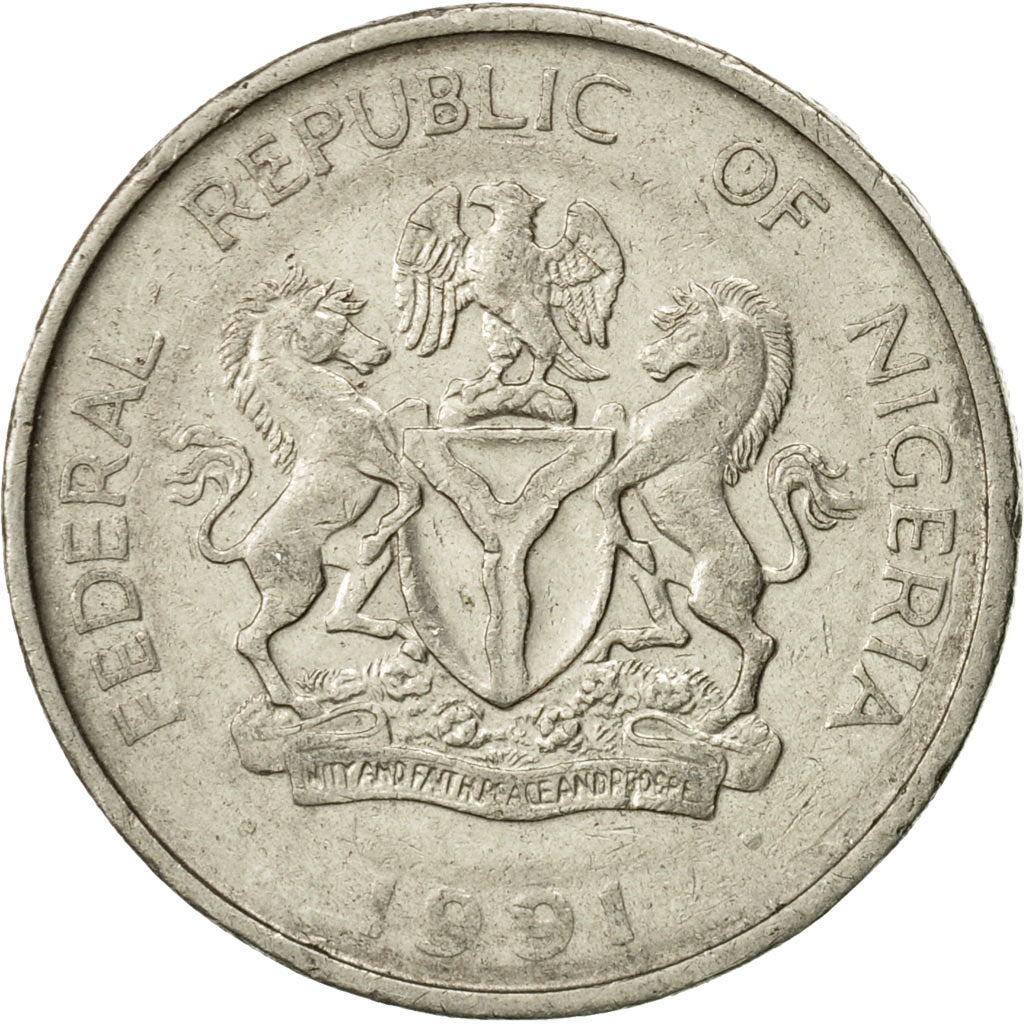 Monnaie, Nigéria, Elizabeth II, Naira, 1991, TTB, Nickel plated steel, KM:14