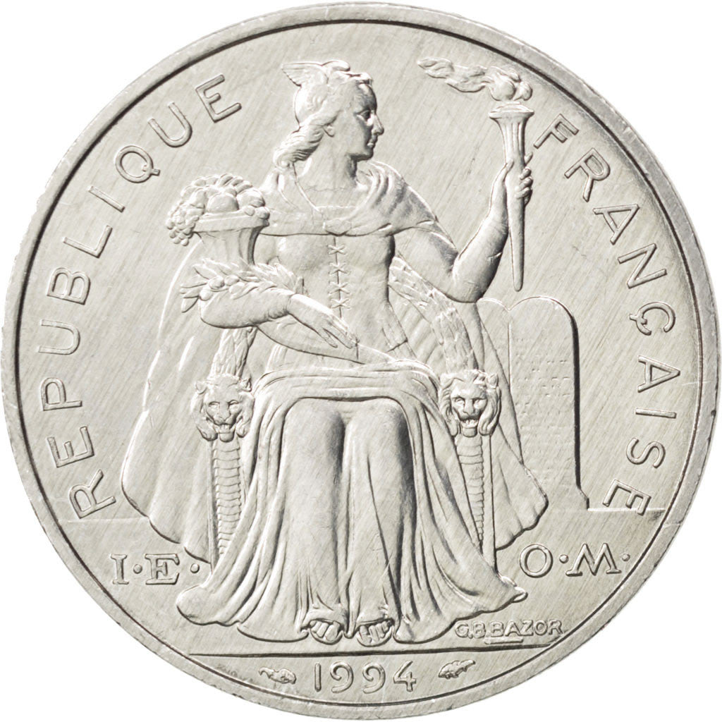 NEW CALEDONIA, 5 Francs, 1994, Paris, KM #16, MS(64), Aluminum, 31, Lecompte...
