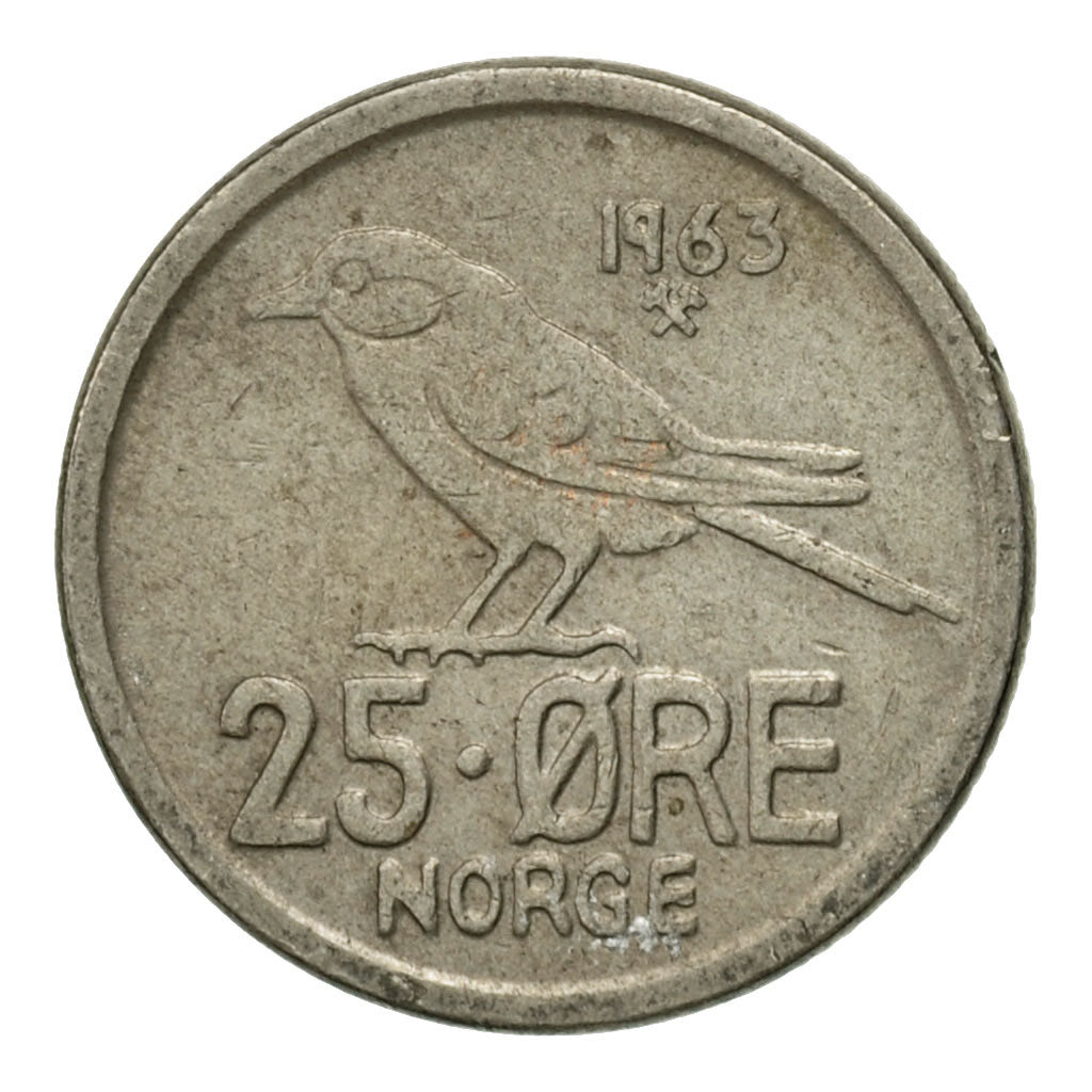 Moneta, Norvegia, Olav V, 25 Öre, 1963, BB, Rame-nichel, KM:407