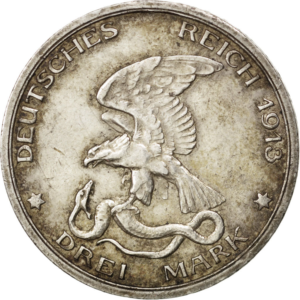 GERMAN STATES, 3 Mark, 1913, Berlin, KM #534, AU(50-53), Silver, 33, 16.67