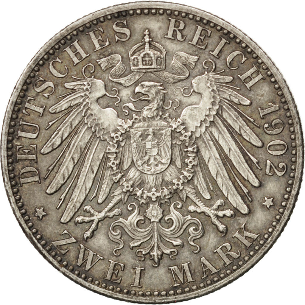 GERMAN STATES, 2 Mark, 1902, KM #271, AU(50-53), Silver, 28, 11.06