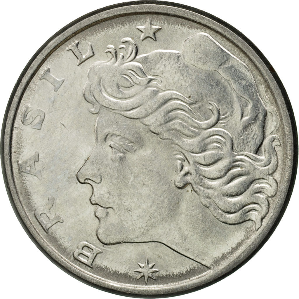 Moneta, Brazylia, 10 Centavos, 1977, AU(55-58), Stal nierdzewna, KM:578.1a
